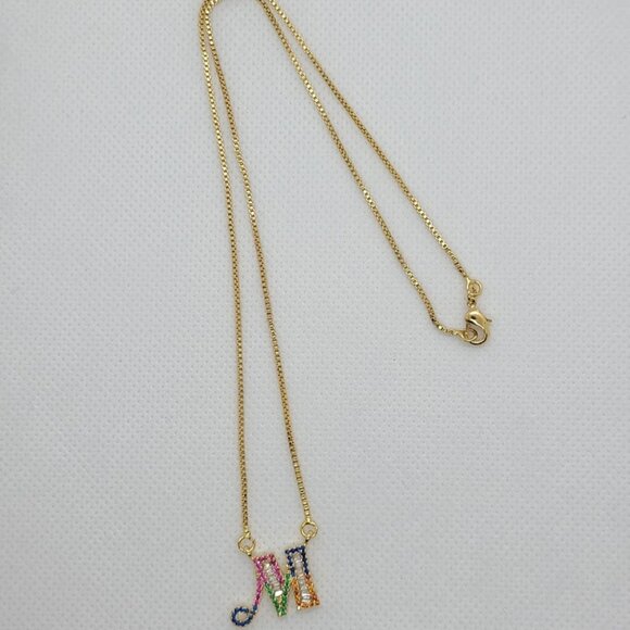 Initial M Necklace with Multicolored cubic Zirconia - Picture 3 of 4